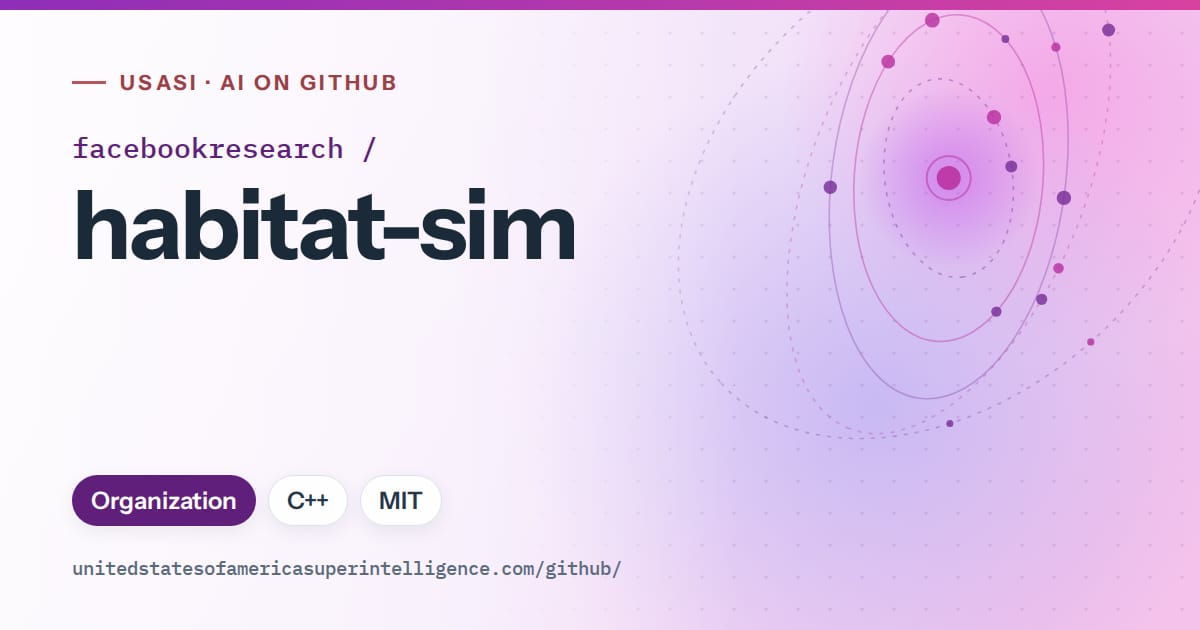 Generated violet orbit artwork for facebookresearch/habitat-sim, labeled USASI · AI on GitHub, with Organization · C++ · MIT.