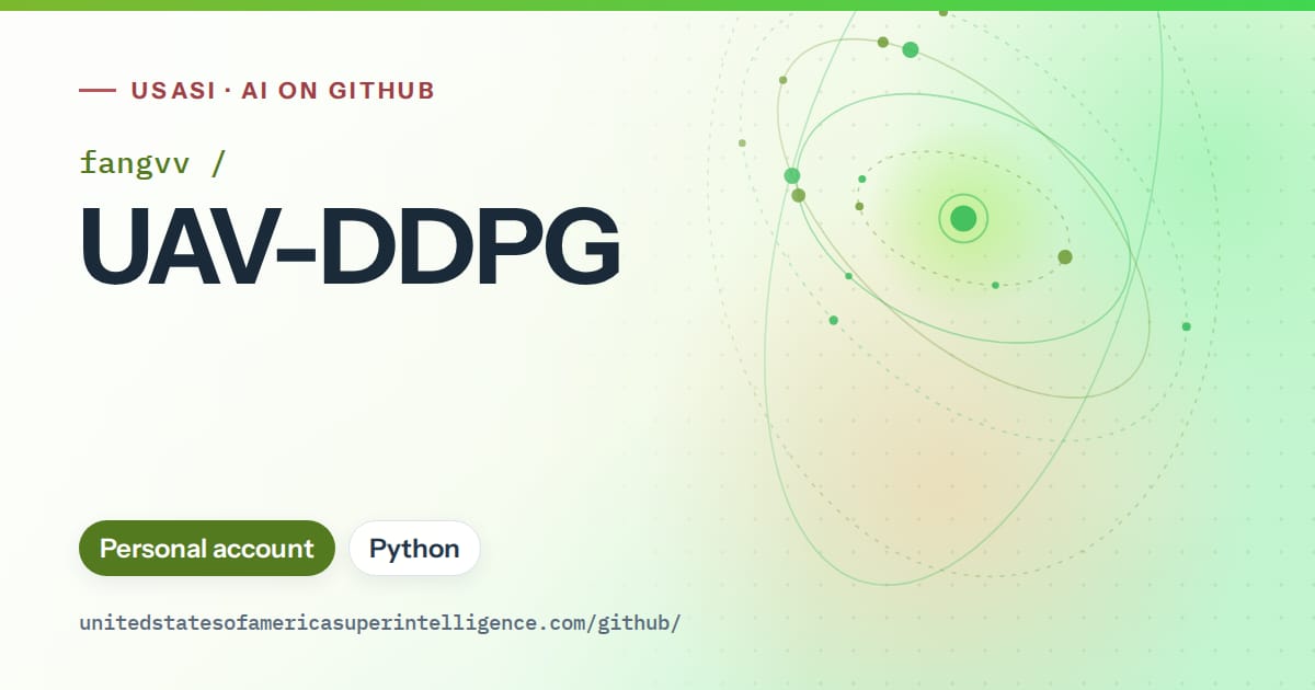 Generated green orbit artwork for fangvv/UAV-DDPG, labeled USASI · AI on GitHub, with Personal account · Python.