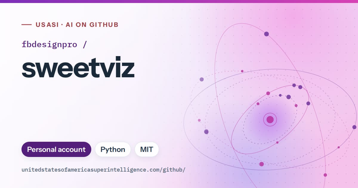 Generated violet orbit artwork for fbdesignpro/sweetviz, labeled USASI · AI on GitHub, with Personal account · Python · MIT.