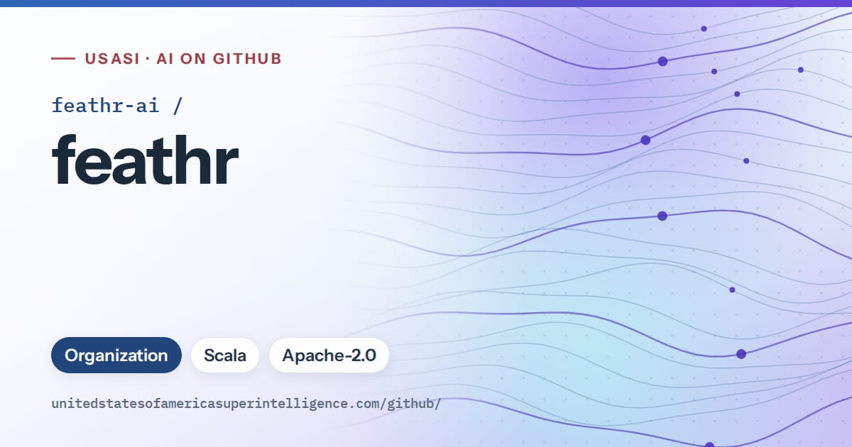 Generated blue flowing-wave artwork for feathr-ai/feathr, labeled USASI · AI on GitHub, with Organization · Scala · Apache-2.0.