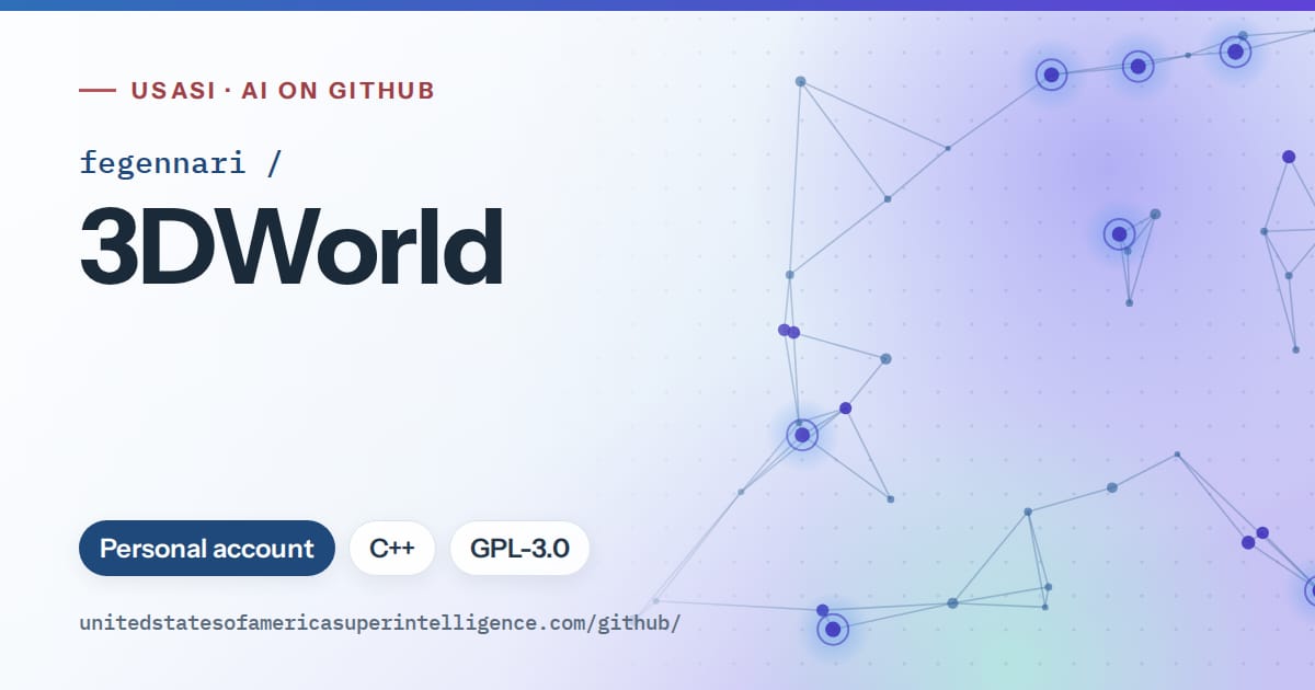 Generated sky blue constellation network artwork for fegennari/3DWorld, labeled USASI · AI on GitHub, with Personal account · C++ · GPL-3.0.