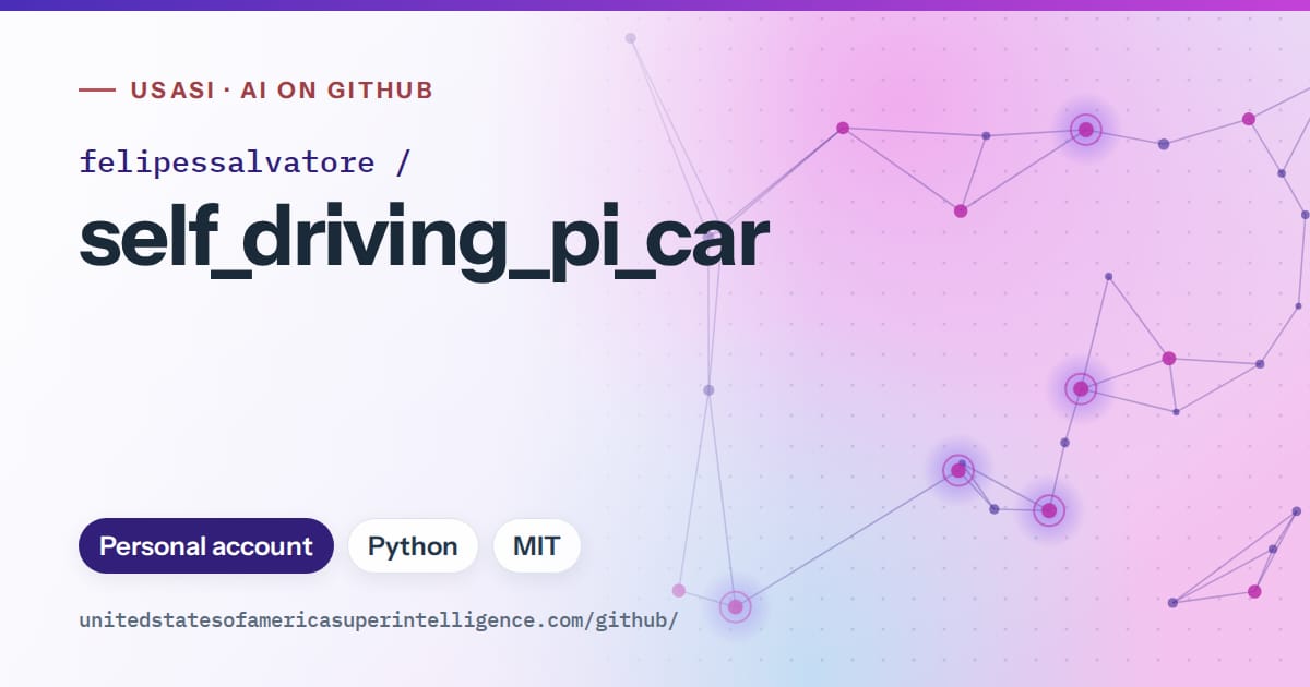 Generated violet constellation network artwork for felipessalvatore/self_driving_pi_car, labeled USASI · AI on GitHub, with Personal account · Python · MIT.