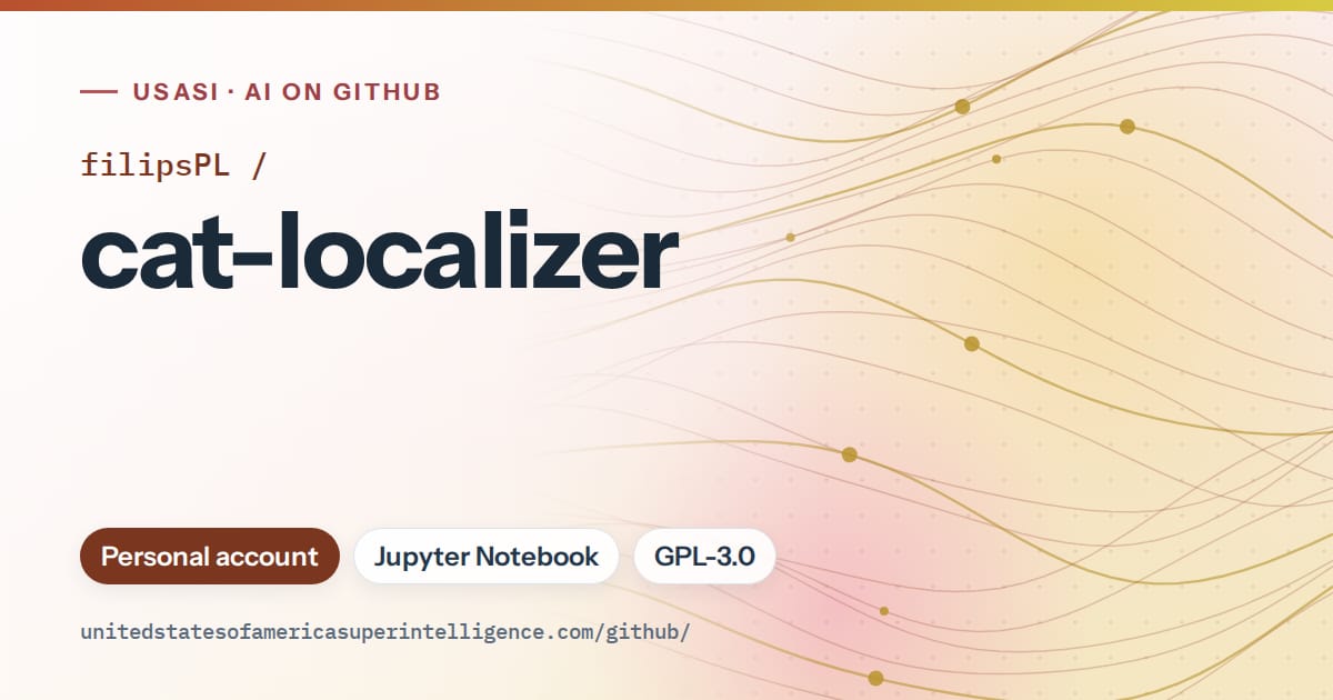 Generated orange flowing-wave artwork for filipsPL/cat-localizer, labeled USASI · AI on GitHub, with Personal account · Jupyter Notebook · GPL-3.0.