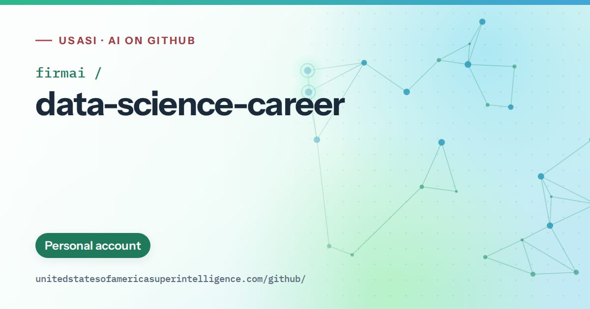 Generated teal constellation network artwork for firmai/data-science-career, labeled USASI · AI on GitHub, with Personal account.