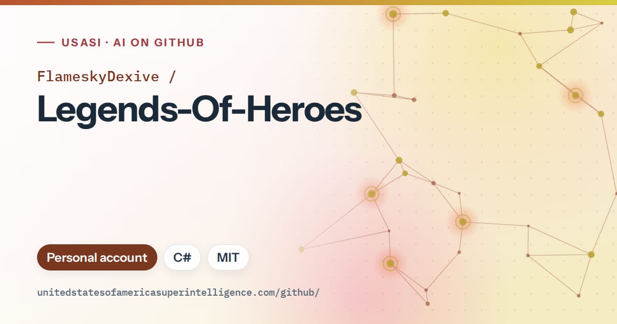 Generated orange constellation network artwork for FlameskyDexive/Legends-Of-Heroes, labeled USASI · AI on GitHub, with Personal account · C# · MIT.