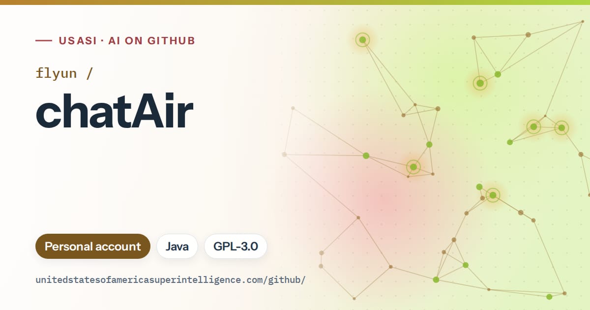 Generated orange constellation network artwork for flyun/chatAir, labeled USASI · AI on GitHub, with Personal account · Java · GPL-3.0.