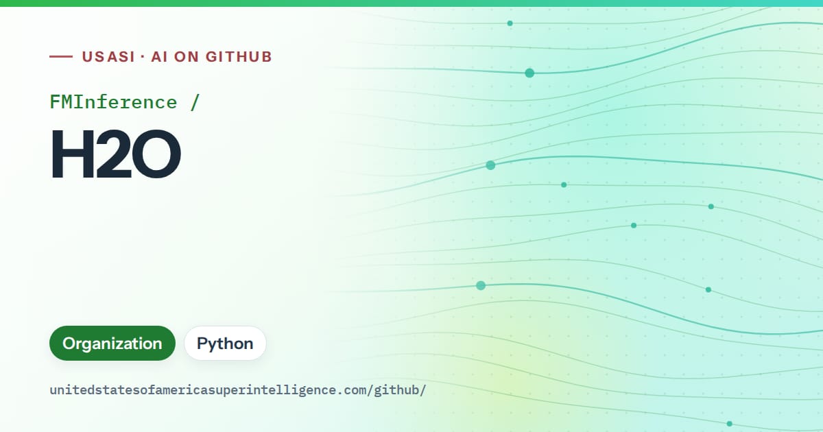 Generated green flowing-wave artwork for FMInference/H2O, labeled USASI · AI on GitHub, with Organization · Python.
