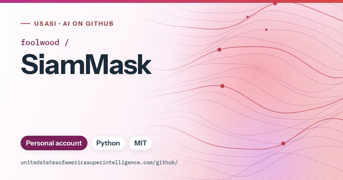 Generated pink flowing-wave artwork for foolwood/SiamMask, labeled USASI · AI on GitHub, with Personal account · Python · MIT.