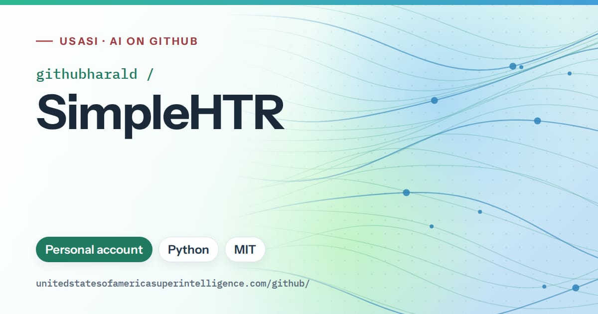 Generated teal flowing-wave artwork for githubharald/SimpleHTR, labeled USASI · AI on GitHub, with Personal account · Python · MIT.