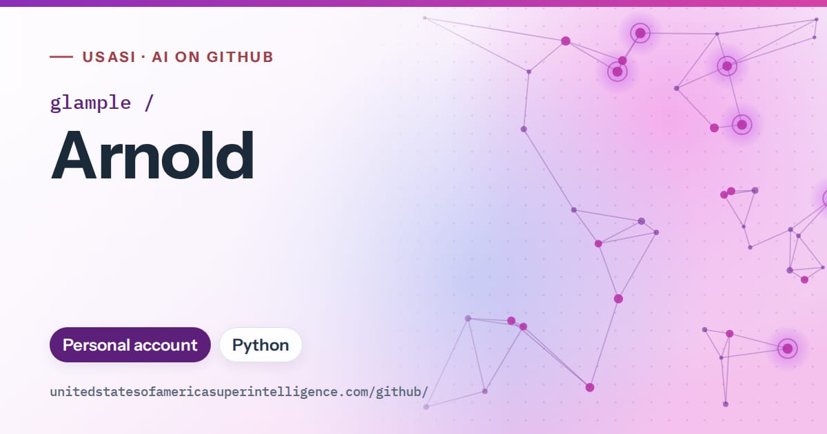 Generated violet constellation network artwork for glample/Arnold, labeled USASI · AI on GitHub, with Personal account · Python.