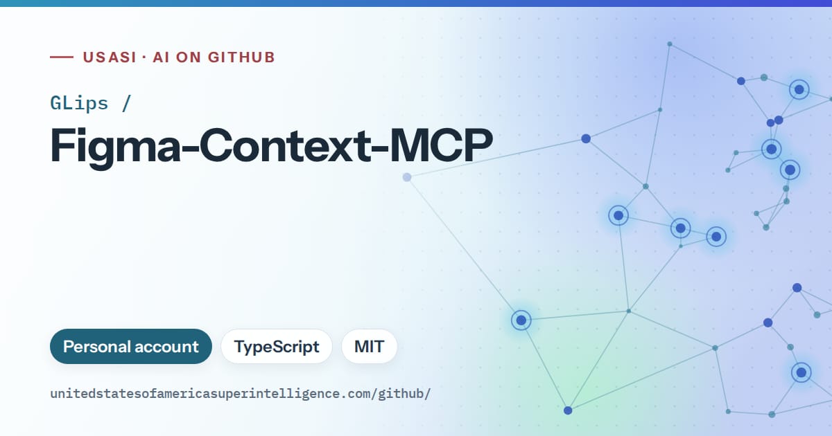 Generated sky blue constellation network artwork for GLips/Figma-Context-MCP, labeled USASI · AI on GitHub, with Personal account · TypeScript · MIT.