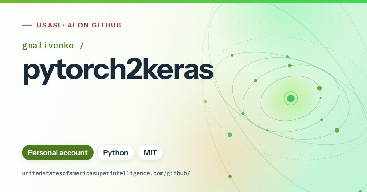 Generated green orbit artwork for gmalivenko/pytorch2keras, labeled USASI · AI on GitHub, with Personal account · Python · MIT.