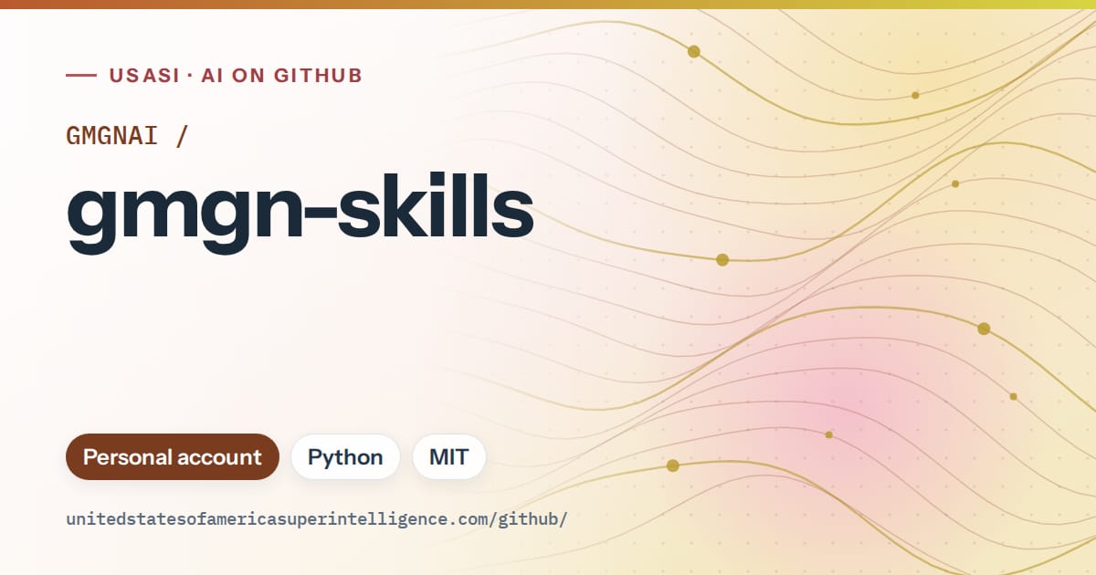 Generated orange flowing-wave artwork for GMGNAI/gmgn-skills, labeled USASI · AI on GitHub, with Personal account · Python · MIT.