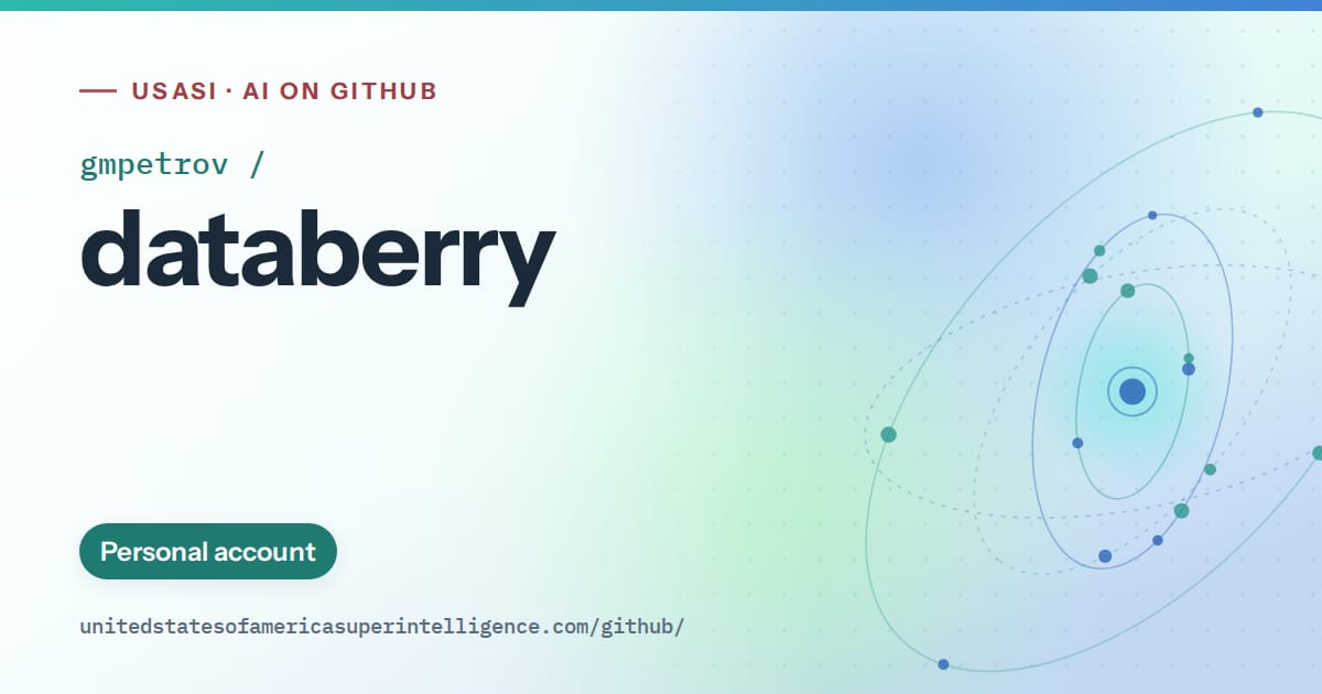 Generated teal orbit artwork for gmpetrov/databerry, labeled USASI · AI on GitHub, with Personal account.