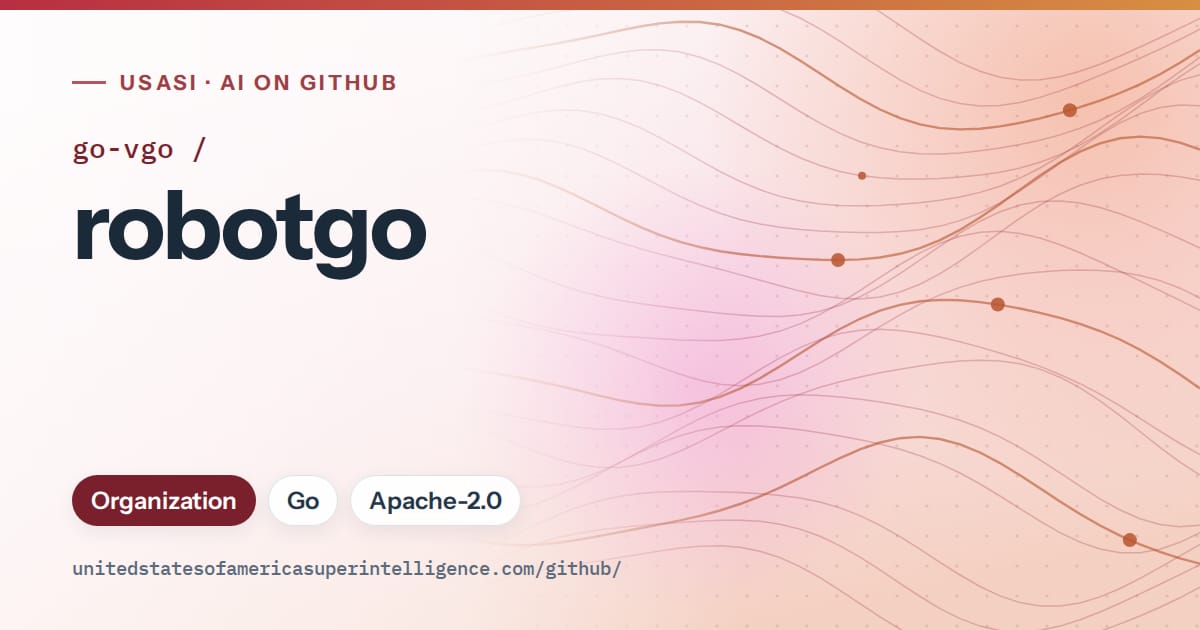 Generated red flowing-wave artwork for go-vgo/robotgo, labeled USASI · AI on GitHub, with Organization · Go · Apache-2.0.