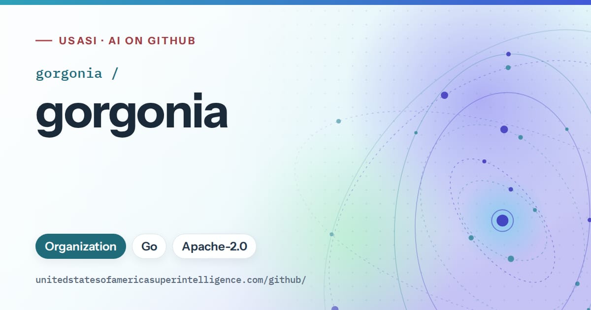 Generated sky blue orbit artwork for gorgonia/gorgonia, labeled USASI · AI on GitHub, with Organization · Go · Apache-2.0.