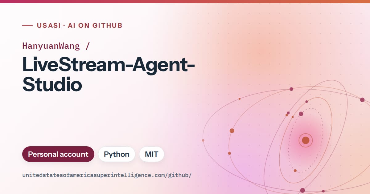 Generated pink orbit artwork for HanyuanWang/LiveStream-Agent-Studio, labeled USASI · AI on GitHub, with Personal account · Python · MIT.