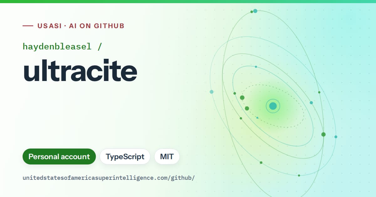 Generated green orbit artwork for haydenbleasel/ultracite, labeled USASI · AI on GitHub, with Personal account · TypeScript · MIT.