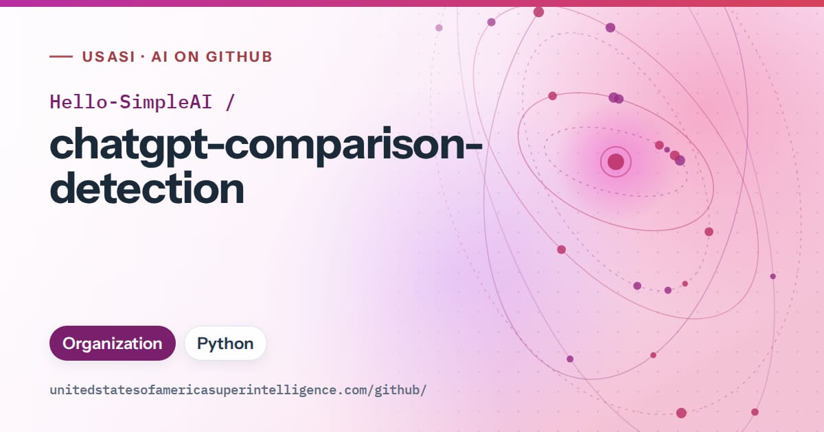 Generated purple orbit artwork for Hello-SimpleAI/chatgpt-comparison-detection, labeled USASI · AI on GitHub, with Organization · Python.