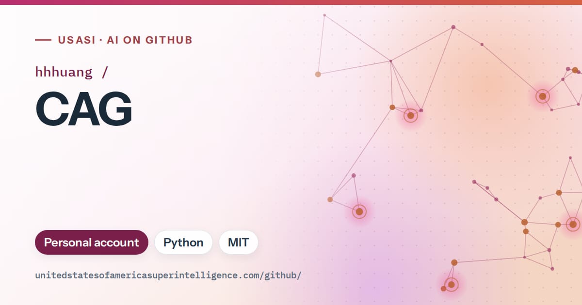 Generated pink constellation network artwork for hhhuang/CAG, labeled USASI · AI on GitHub, with Personal account · Python · MIT.