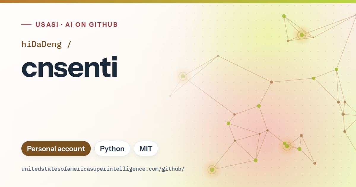 Generated orange constellation network artwork for hiDaDeng/cnsenti, labeled USASI · AI on GitHub, with Personal account · Python · MIT.