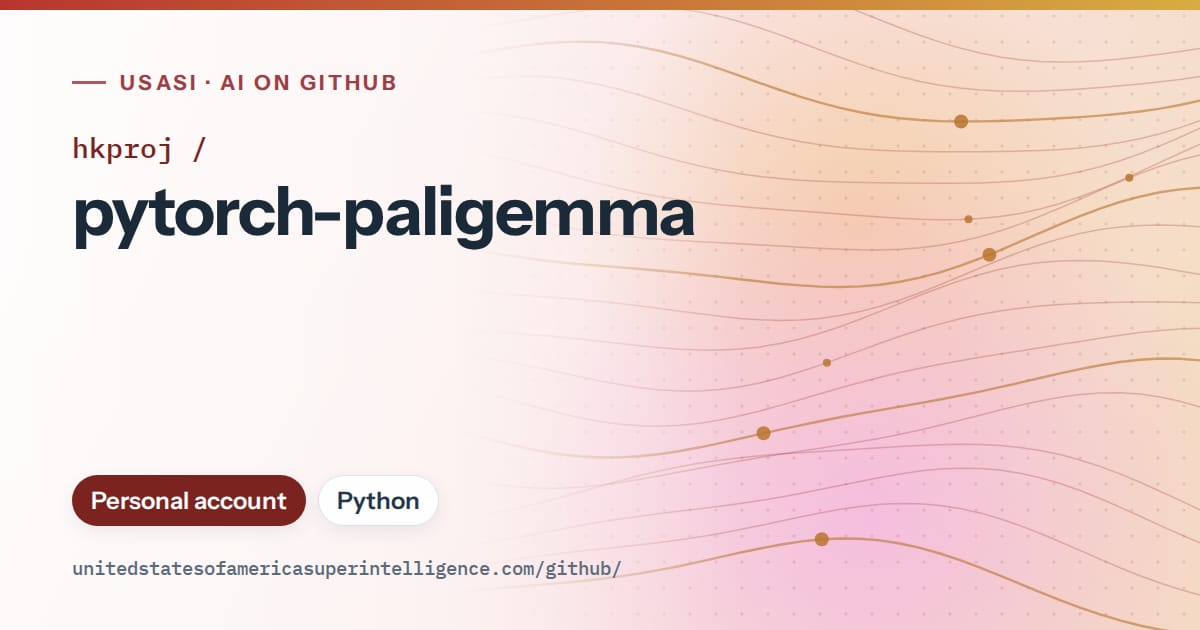 Generated red flowing-wave artwork for hkproj/pytorch-paligemma, labeled USASI · AI on GitHub, with Personal account · Python.