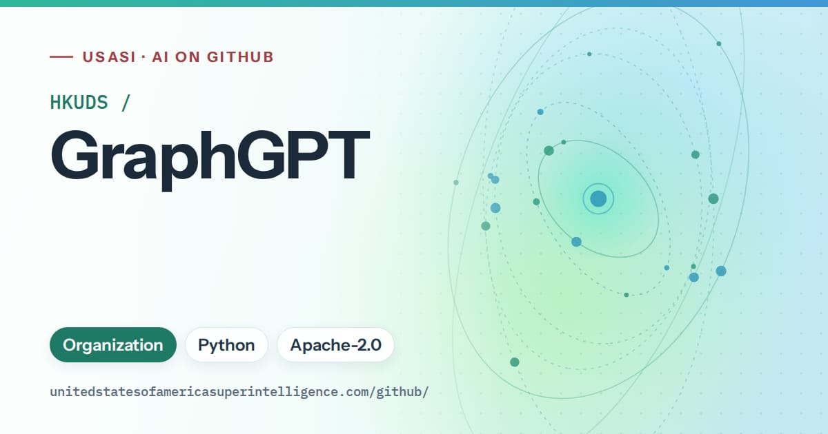Generated teal orbit artwork for HKUDS/GraphGPT, labeled USASI · AI on GitHub, with Organization · Python · Apache-2.0.