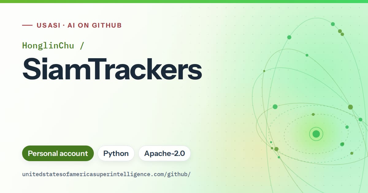 Generated green orbit artwork for HonglinChu/SiamTrackers, labeled USASI · AI on GitHub, with Personal account · Python · Apache-2.0.