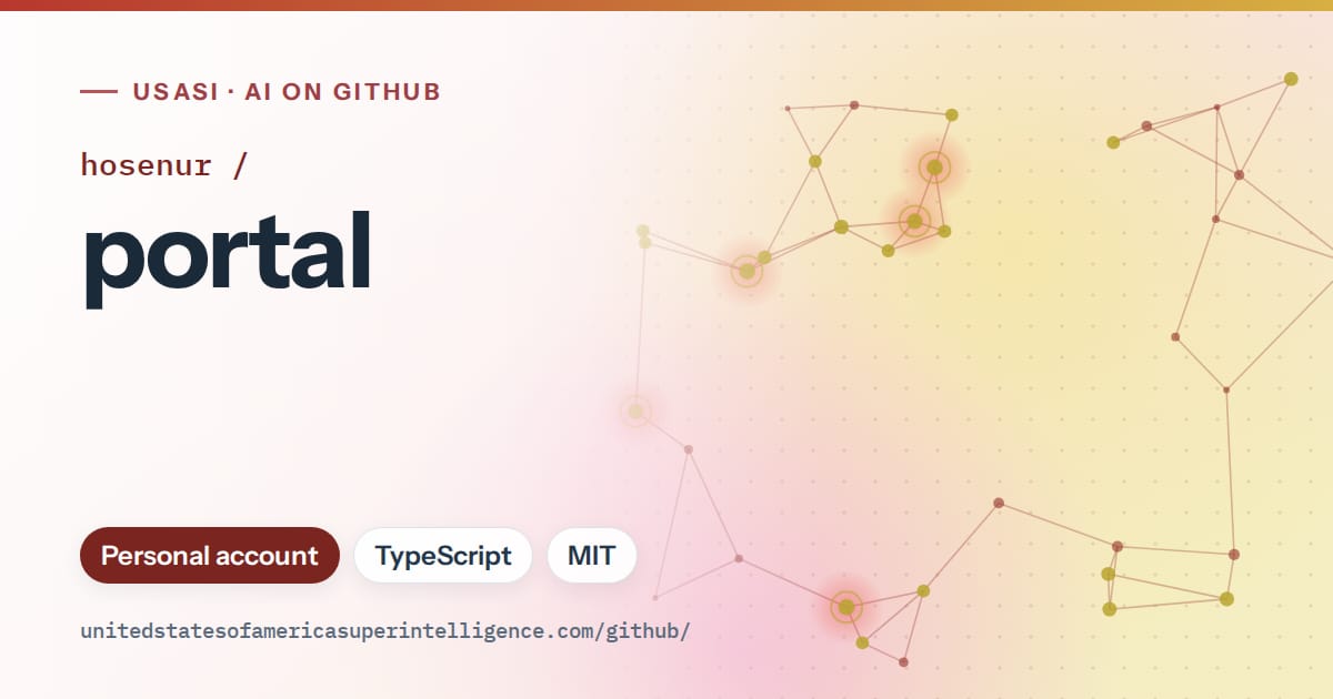 Generated red constellation network artwork for hosenur/portal, labeled USASI · AI on GitHub, with Personal account · TypeScript · MIT.