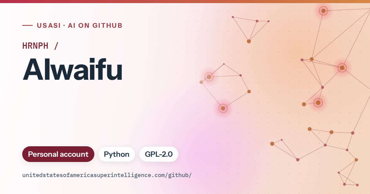 Generated red constellation network artwork for HRNPH/AIwaifu, labeled USASI · AI on GitHub, with Personal account · Python · GPL-2.0.