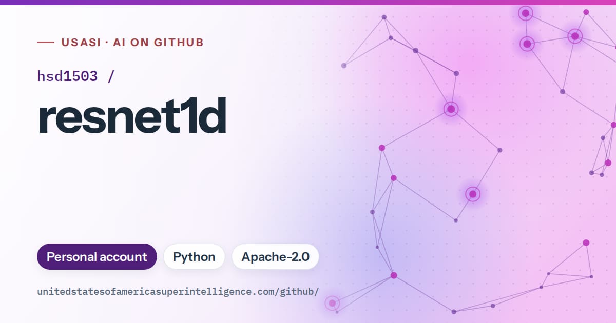 Generated violet constellation network artwork for hsd1503/resnet1d, labeled USASI · AI on GitHub, with Personal account · Python · Apache-2.0.