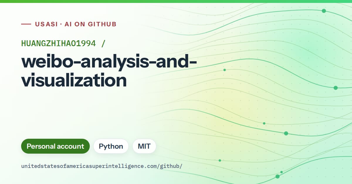 Generated green flowing-wave artwork for HUANGZHIHAO1994/weibo-analysis-and-visualization, labeled USASI · AI on GitHub, with Personal account · Python · MIT.