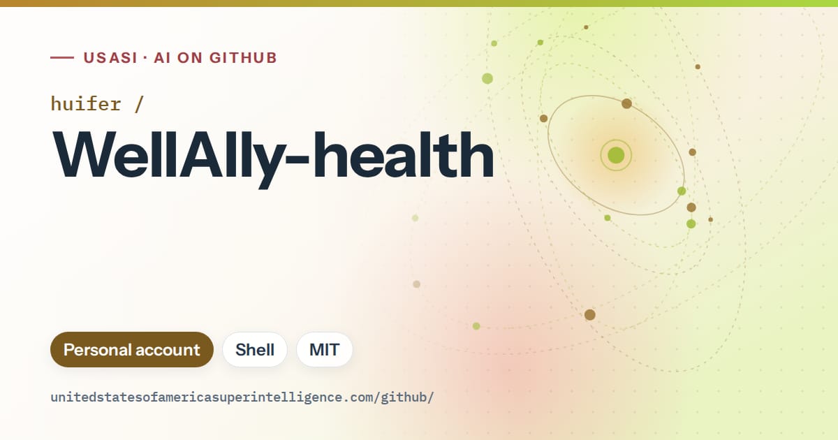 Generated orange orbit artwork for huifer/WellAlly-health, labeled USASI · AI on GitHub, with Personal account · Shell · MIT.