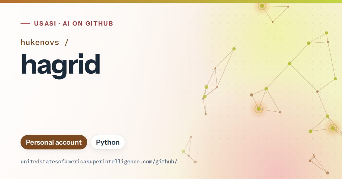 Generated orange constellation network artwork for hukenovs/hagrid, labeled USASI · AI on GitHub, with Personal account · Python.