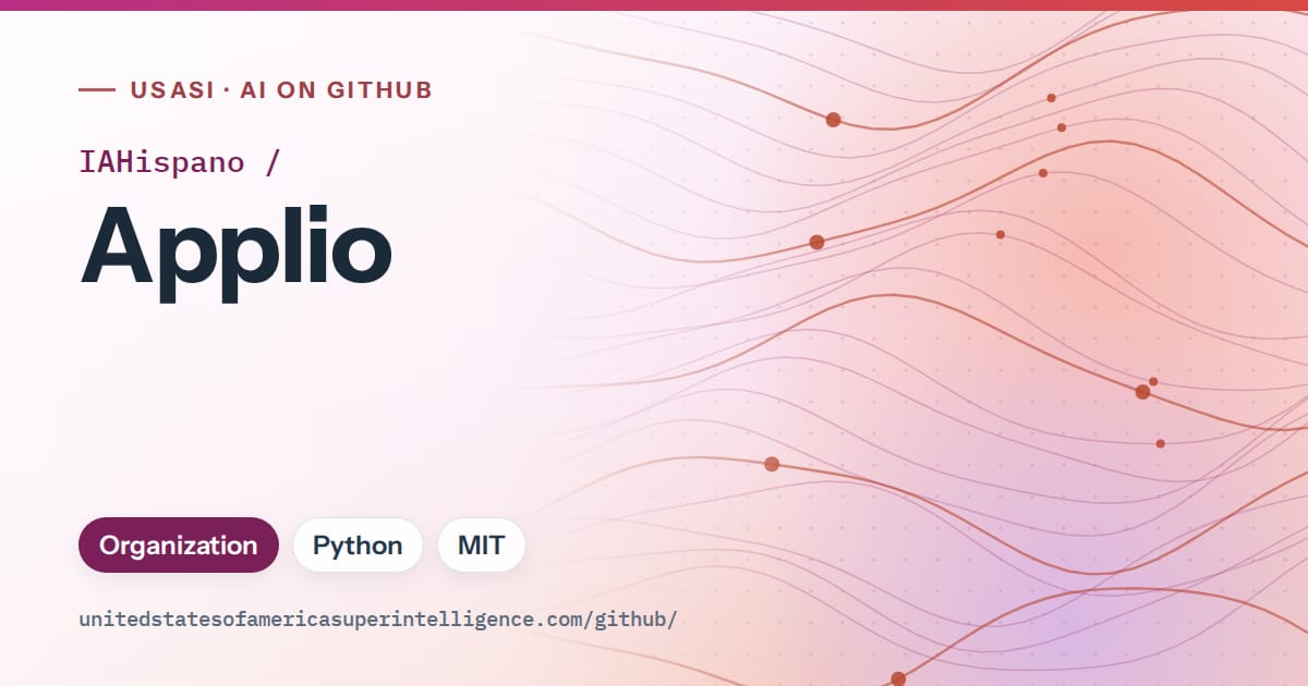 Generated pink flowing-wave artwork for IAHispano/Applio, labeled USASI · AI on GitHub, with Organization · Python · MIT.