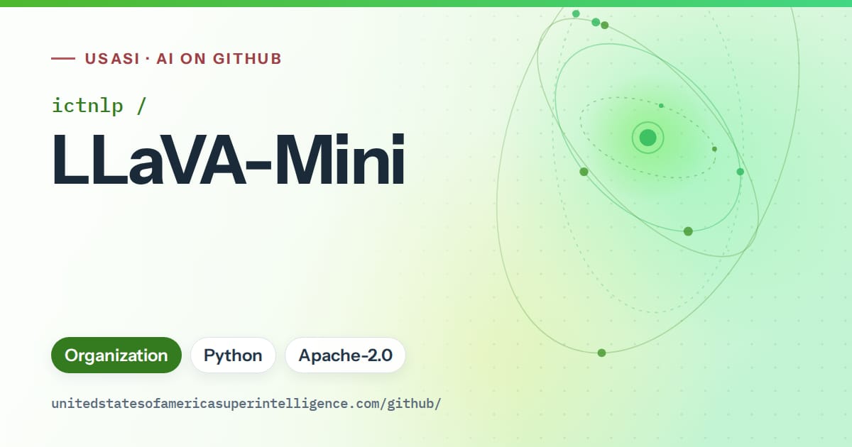 Generated green orbit artwork for ictnlp/LLaVA-Mini, labeled USASI · AI on GitHub, with Organization · Python · Apache-2.0.