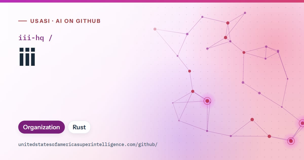 Generated purple constellation network artwork for iii-hq/iii, labeled USASI · AI on GitHub, with Organization · Rust.
