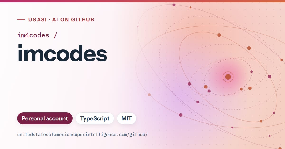 Generated pink orbit artwork for im4codes/imcodes, labeled USASI · AI on GitHub, with Personal account · TypeScript · MIT.