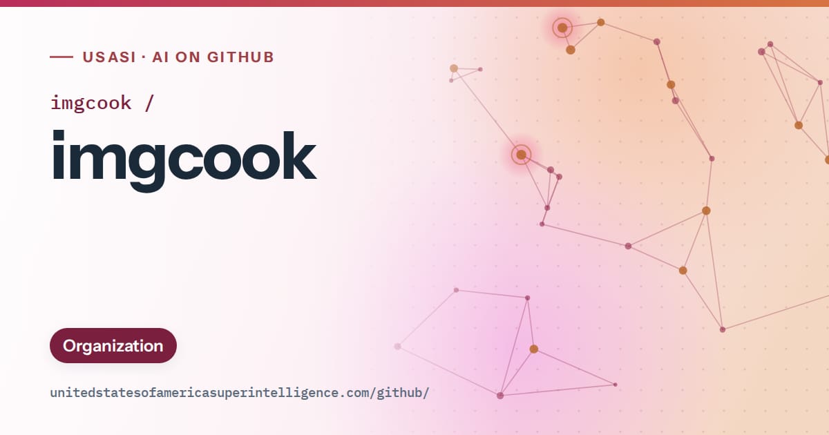 Generated pink constellation network artwork for imgcook/imgcook, labeled USASI · AI on GitHub, with Organization.