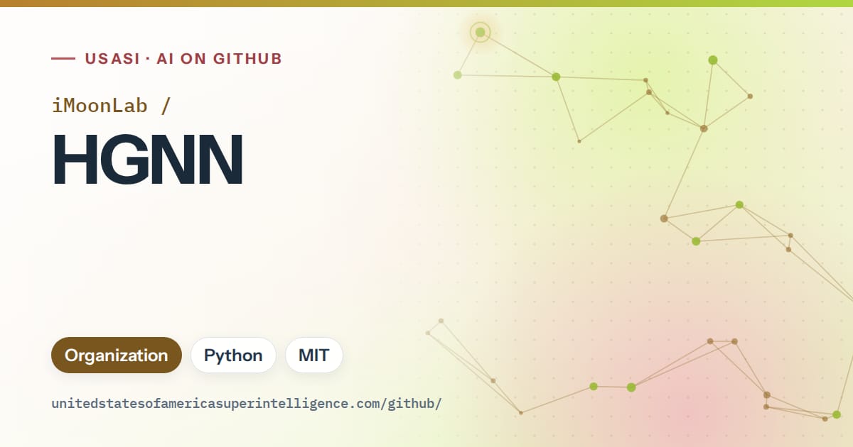 Generated orange constellation network artwork for iMoonLab/HGNN, labeled USASI · AI on GitHub, with Organization · Python · MIT.