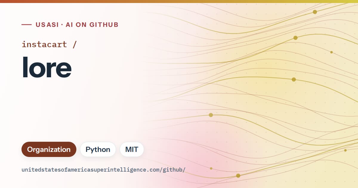 Generated orange flowing-wave artwork for instacart/lore, labeled USASI · AI on GitHub, with Organization · Python · MIT.