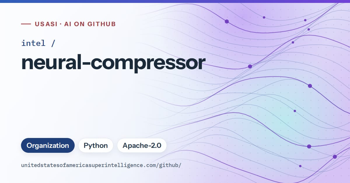 Generated blue flowing-wave artwork for intel/neural-compressor, labeled USASI · AI on GitHub, with Organization · Python · Apache-2.0.