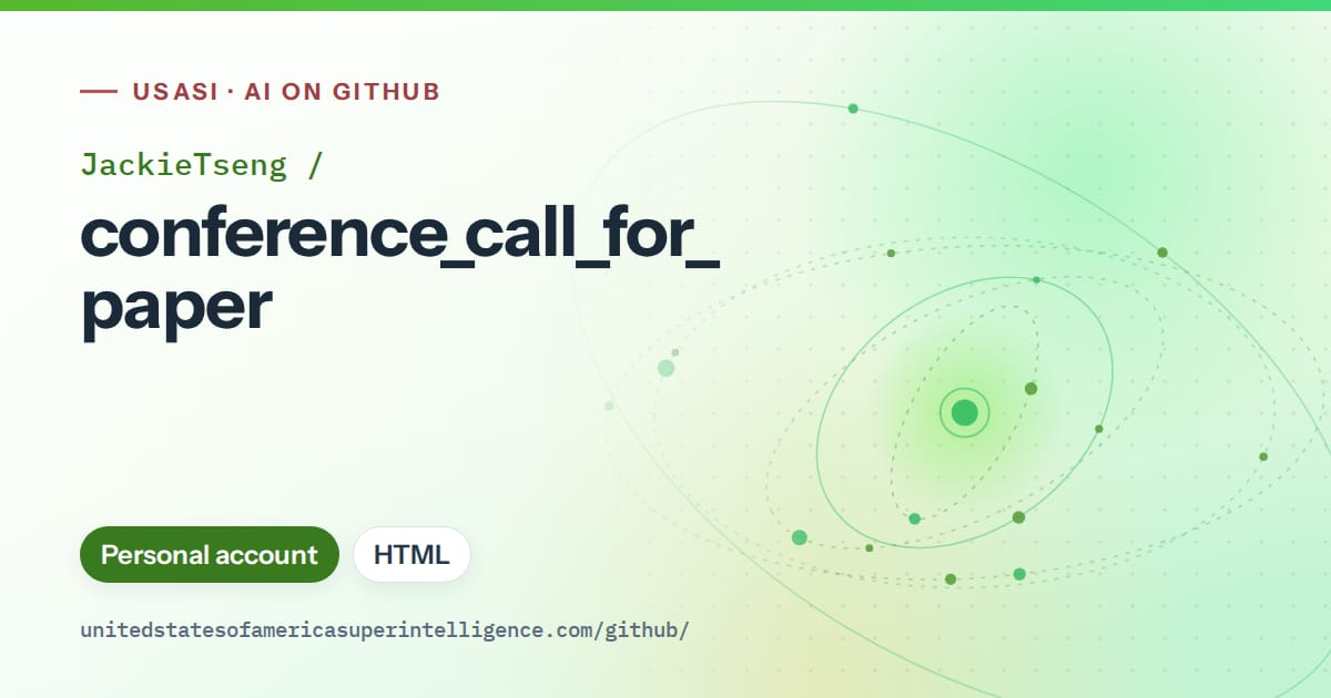 Generated green orbit artwork for JackieTseng/conference_call_for_paper, labeled USASI · AI on GitHub, with Personal account · HTML.