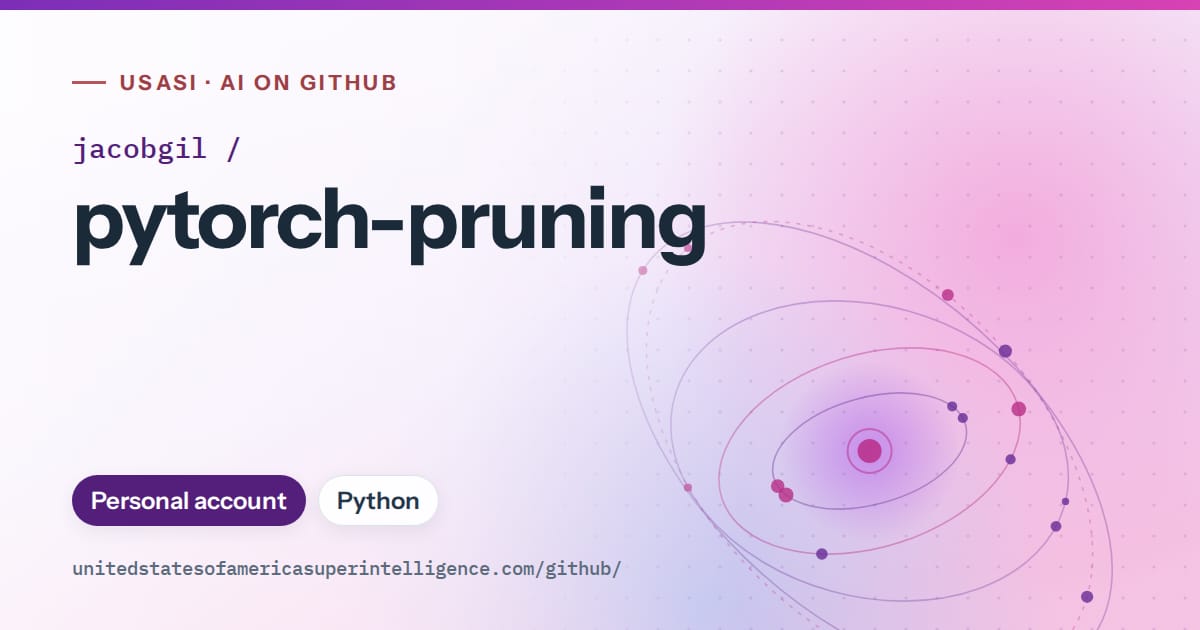 Generated violet orbit artwork for jacobgil/pytorch-pruning, labeled USASI · AI on GitHub, with Personal account · Python.