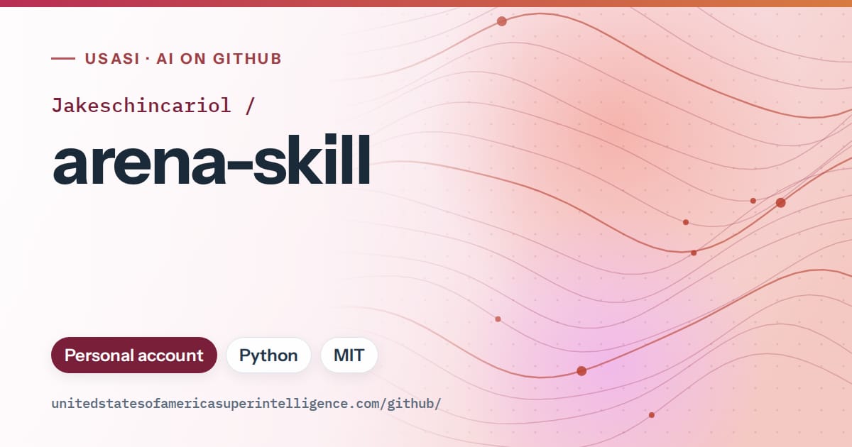 Generated pink flowing-wave artwork for Jakeschincariol/arena-skill, labeled USASI · AI on GitHub, with Personal account · Python · MIT.