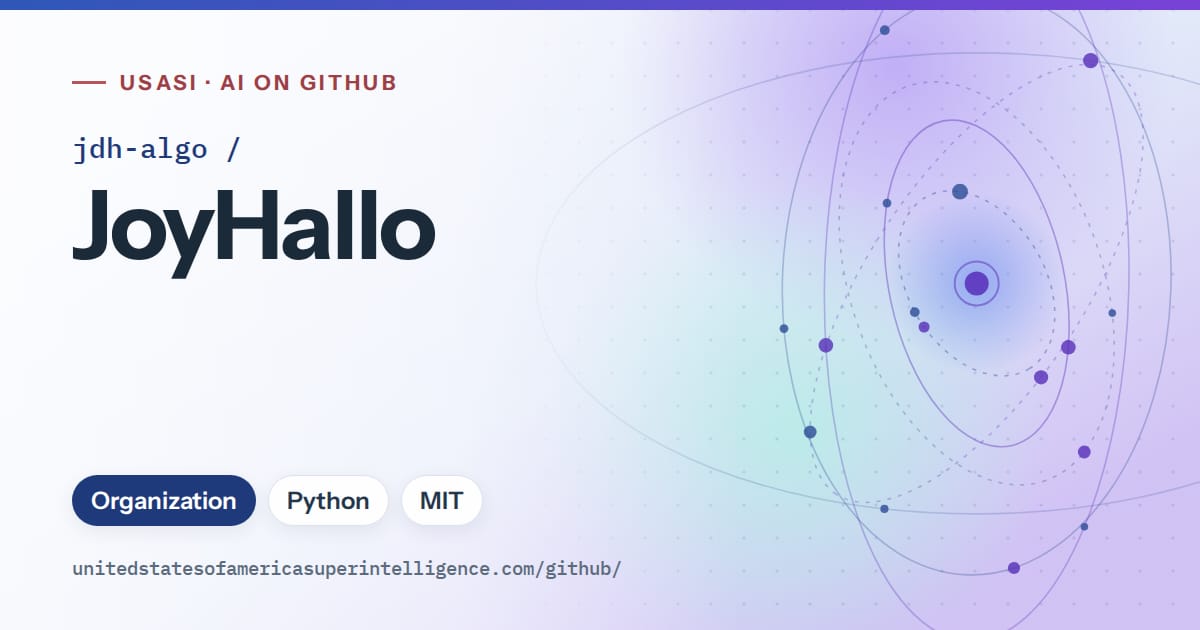Generated blue orbit artwork for jdh-algo/JoyHallo, labeled USASI · AI on GitHub, with Organization · Python · MIT.