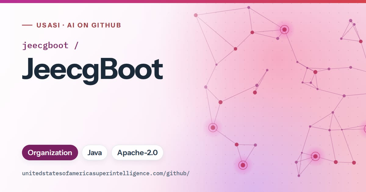 Generated purple constellation network artwork for jeecgboot/JeecgBoot, labeled USASI · AI on GitHub, with Organization · Java · Apache-2.0.