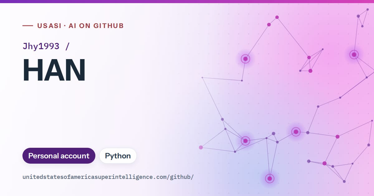 Generated violet constellation network artwork for Jhy1993/HAN, labeled USASI · AI on GitHub, with Personal account · Python.