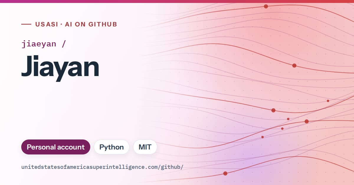 Generated purple flowing-wave artwork for jiaeyan/Jiayan, labeled USASI · AI on GitHub, with Personal account · Python · MIT.