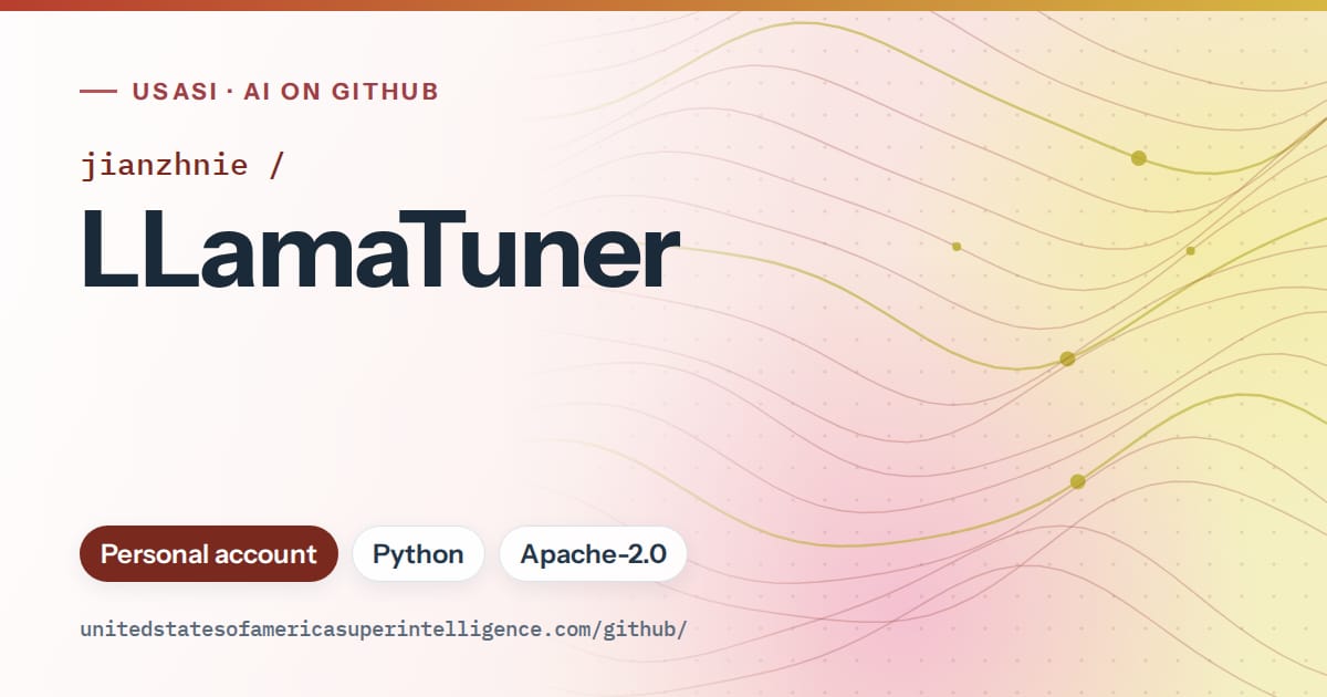 Generated red flowing-wave artwork for jianzhnie/LLamaTuner, labeled USASI · AI on GitHub, with Personal account · Python · Apache-2.0.